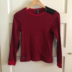 Lauren Ralph Lauren red stripe elbow patch l/s Tee PM petite